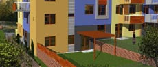 Pohled na model od západu - zahrádky